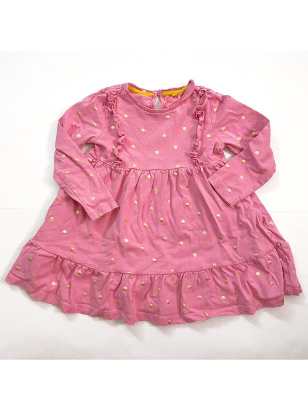 Mini Boden Pink Mabel Gold Polka Dot Twirl Dress, Size 3/4